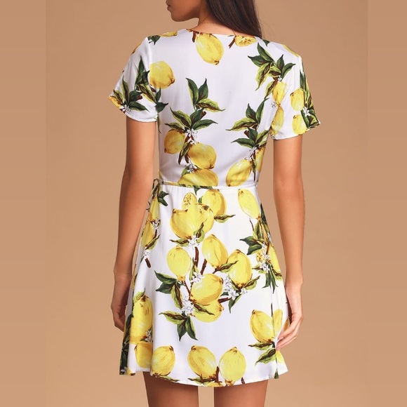 Lulus Lemon Print Short Sleeve True Wrap Dress - Picture 6 of 12